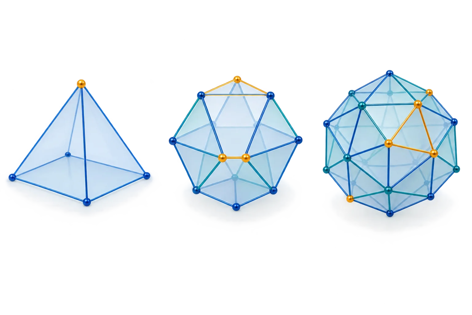 A square-pyramid graph sits beside richer polyhedral wireframes with highlighted vertices and edges.